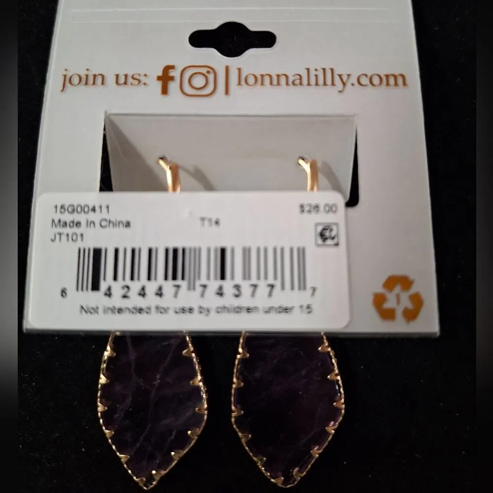Lonna & Lilly Gold-Tone and Purple Flat Color Stone Teardrop Earrings